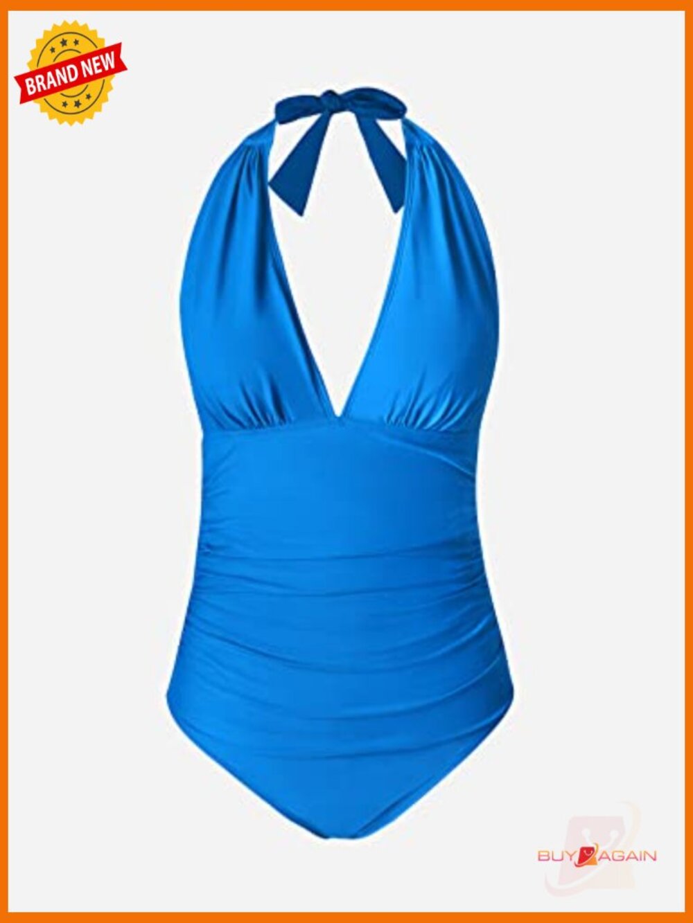 Women V Neck One Piece Swimsuit Halter Backless Tummy Control Ruched - Picture 4 of 6